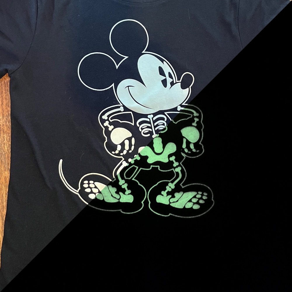 Mickey Mouse Skeleton Women black glow in the dark Tshirt S Disney Halloween tee